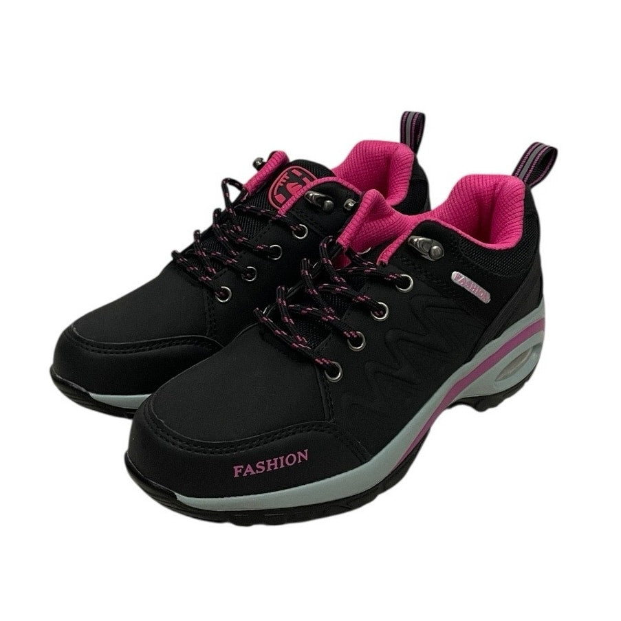 NWT Comfort Wear Black & Pink Lace Up Fashion Sneakers + 4 Socks