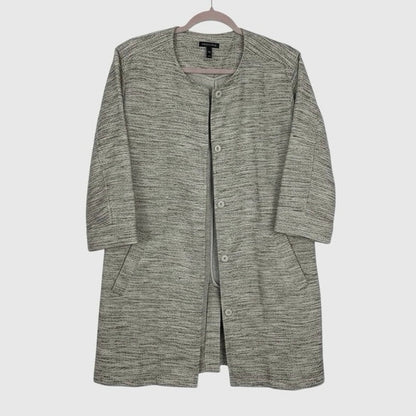 Eileen Fisher Grey Snap Button Down Cropped Sleeve Jacket