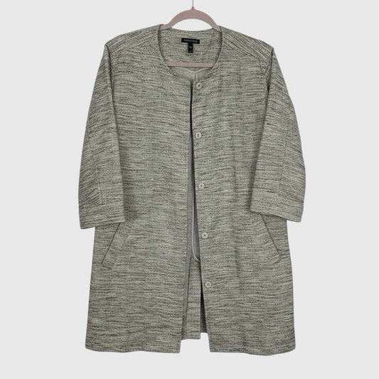 Eileen Fisher Grey Snap Button Down Cropped Sleeve Jacket
