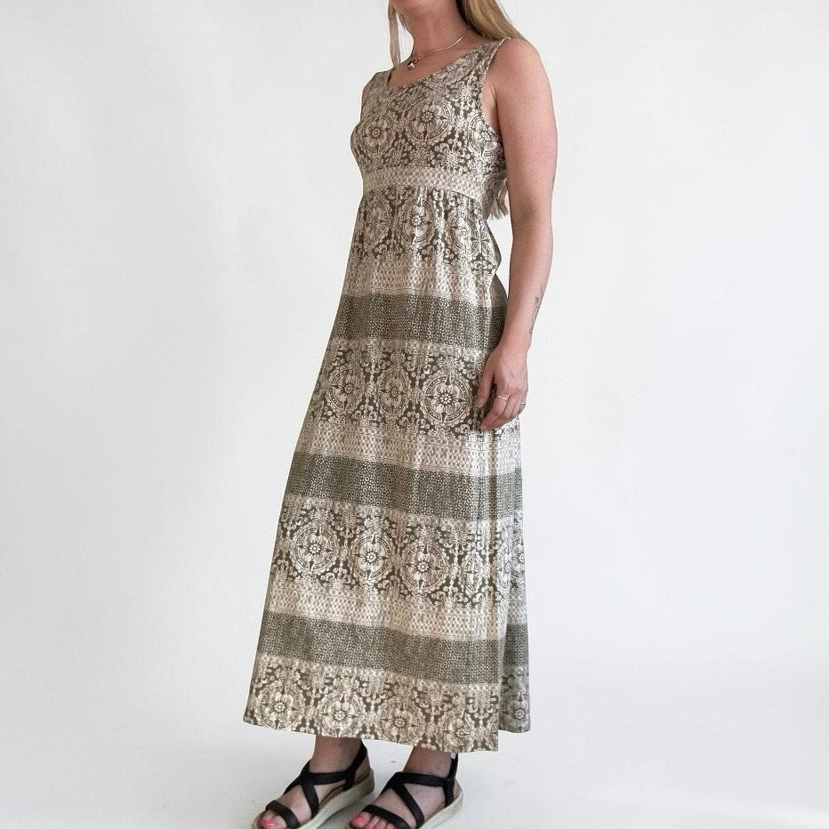 Sonoma Olive Green Medallion Print Boho Maxi Everyday Dress