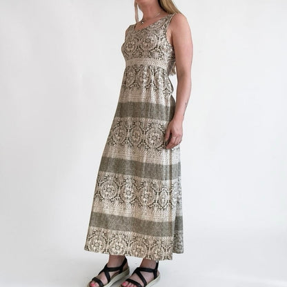 Sonoma Olive Green Medallion Print Boho Maxi Everyday Dress