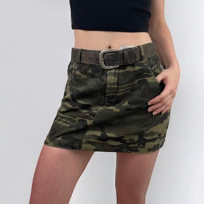 Wild Honey Green Camouflage Mini Skirt