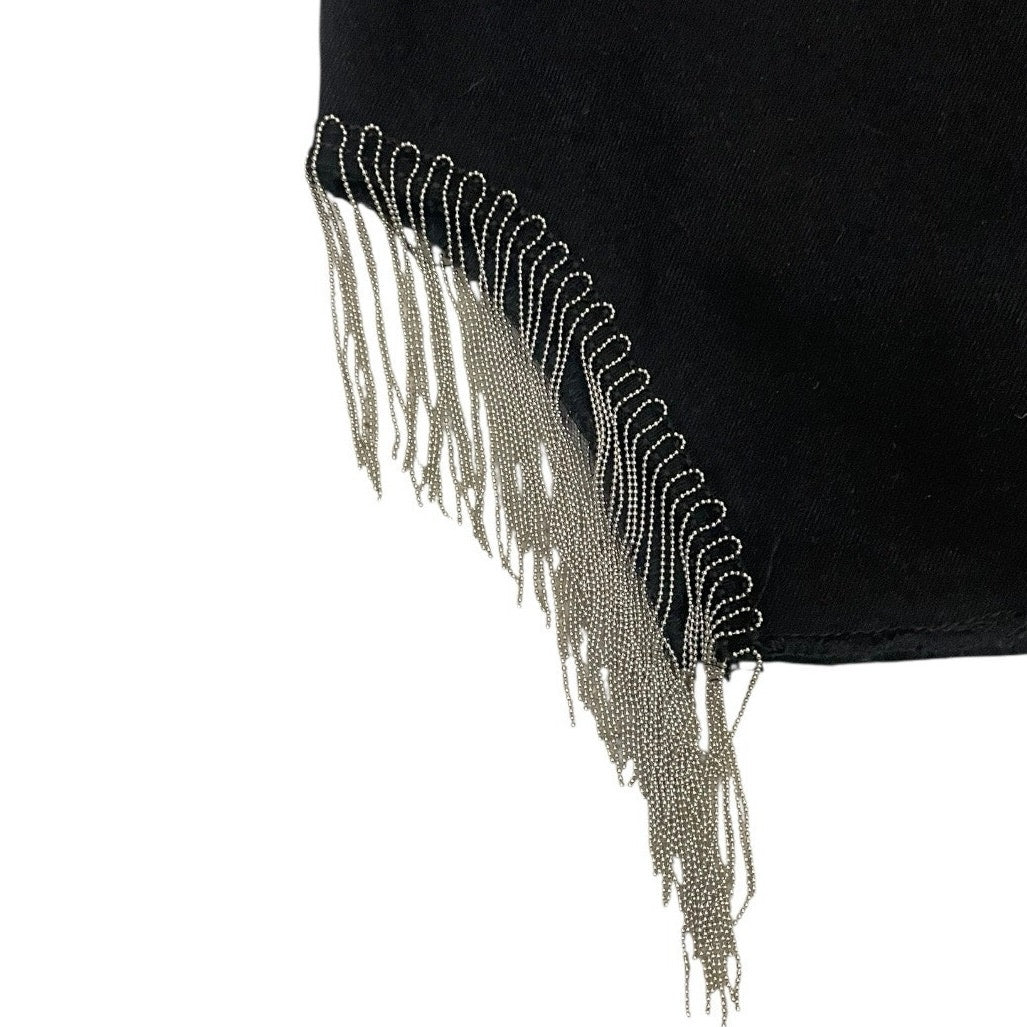 NWT Adika Black Denim Side Slit Silver Chain Fringe Mini Jean Skirt