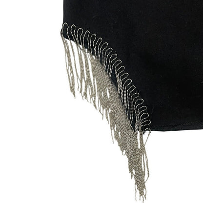 NWT Adika Black Denim Side Slit Silver Chain Fringe Mini Jean Skirt