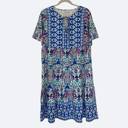 Blue Boho Paisley Floral Tiered Midi Dress