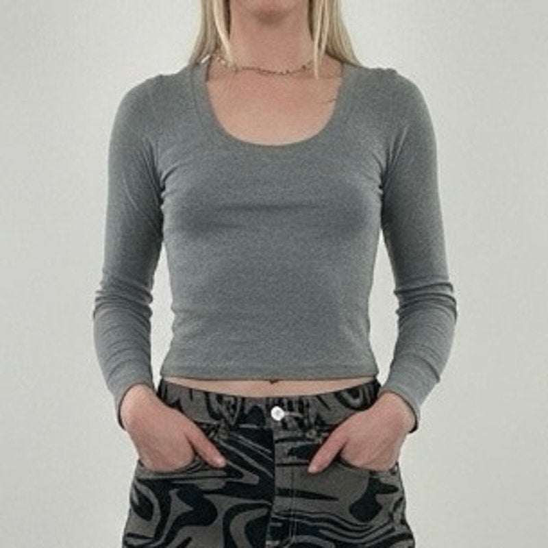 Brandy Melville Grey Long Sleeve Ribbed Top