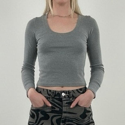 Brandy Melville Grey Long Sleeve Ribbed Top