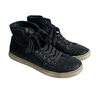 UGG Black Leather Zipper High Top Sneakers