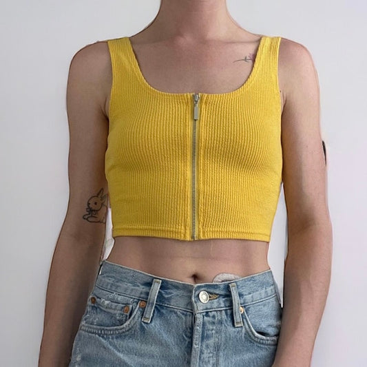 Me to We Essentials Yellow Cropped Zip Up Tank Top