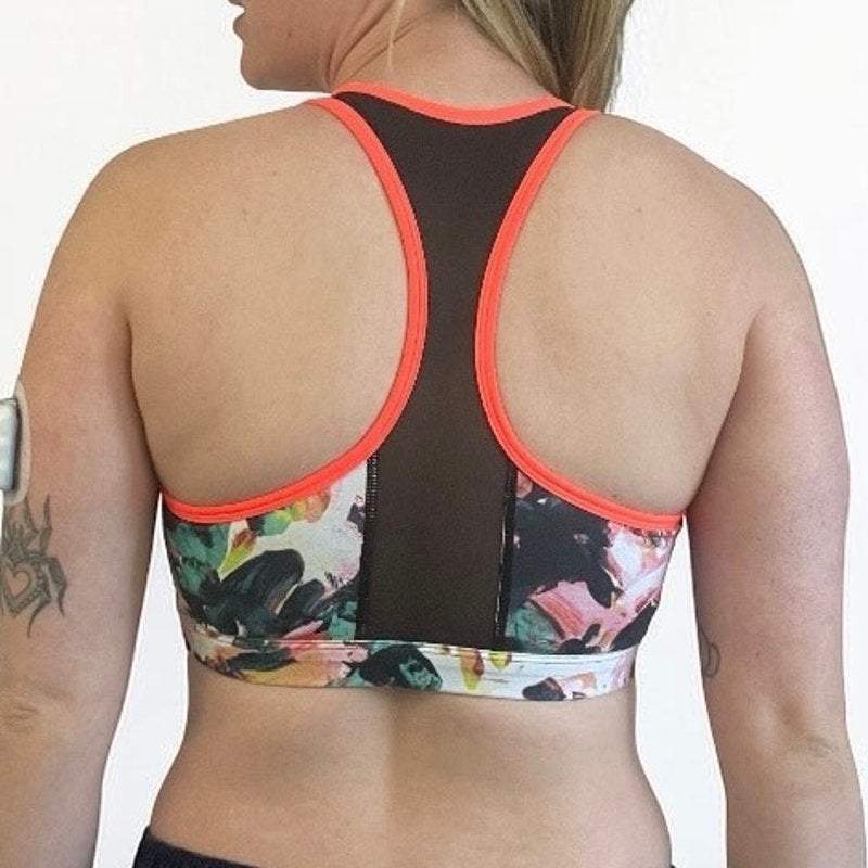 Fabletics Colorful Abstract Floral Print Racerback Sports Bra