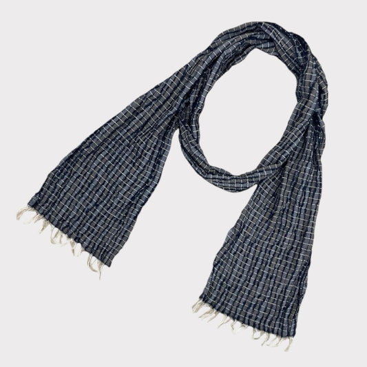 Navy Blue Knit Scarf with Fringe