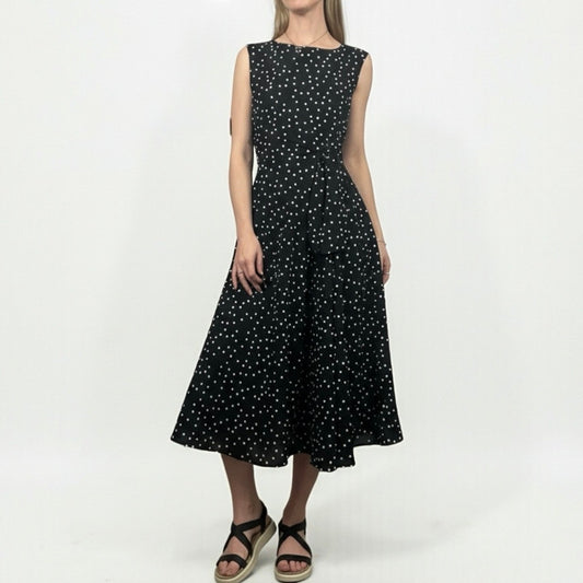 Tahari Black & White Polka Dot A-Line Midi Dress