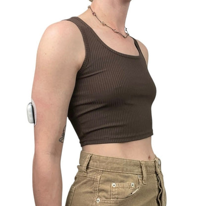 Brown Ribbed Cropped Tank Top