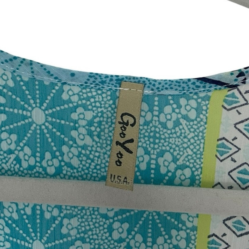 Goo Yoo Sheer Blue Geometric Print Tank Top Blouse