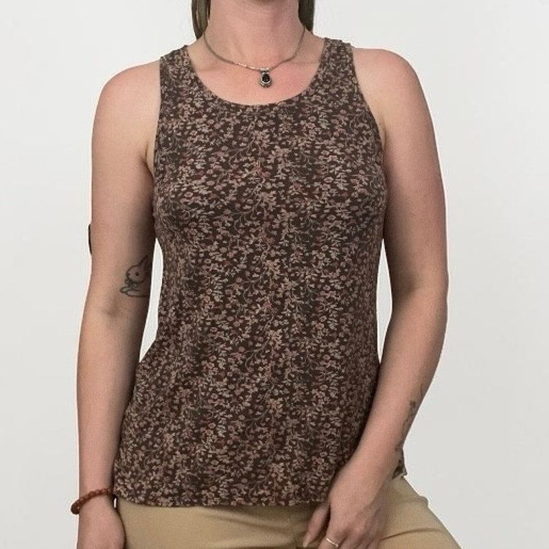 American Eagle Soft & Sexy Brown & Pink Floral Tank Top