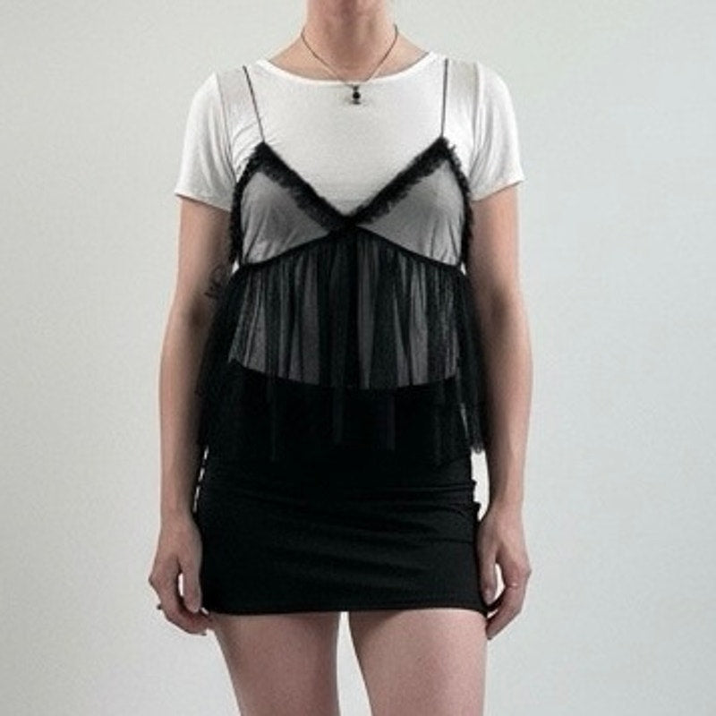 Melrose and Market Black & White Layered Mesh Top