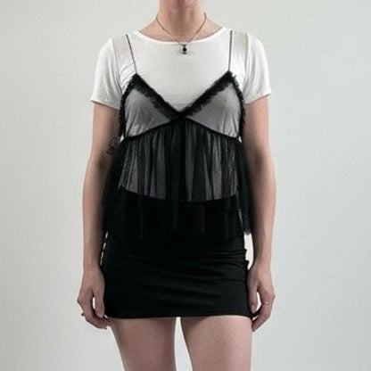 Melrose and Market Black & White Layered Mesh Top