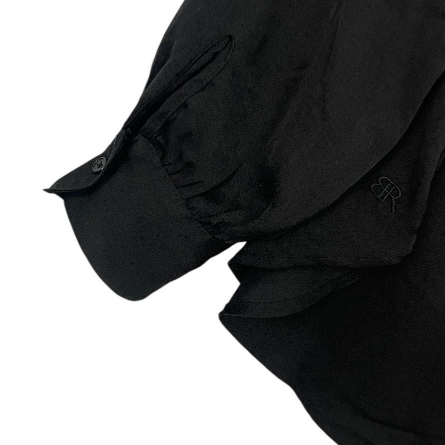 Banana Republic Silky Black Long Sleeve V-Neck Collared Blouse