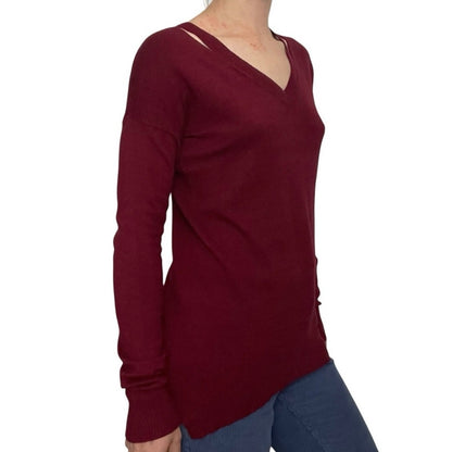 Pixley Red Cutout Shoulder V-Neck Sweater