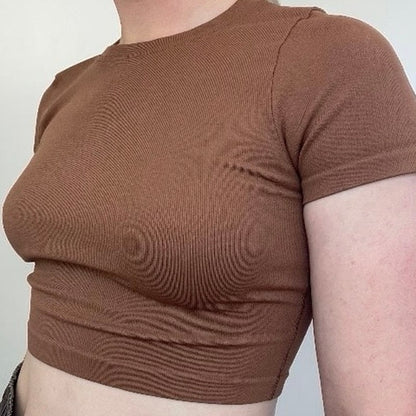 OQQ Brown Active Ribbed Cropped Top