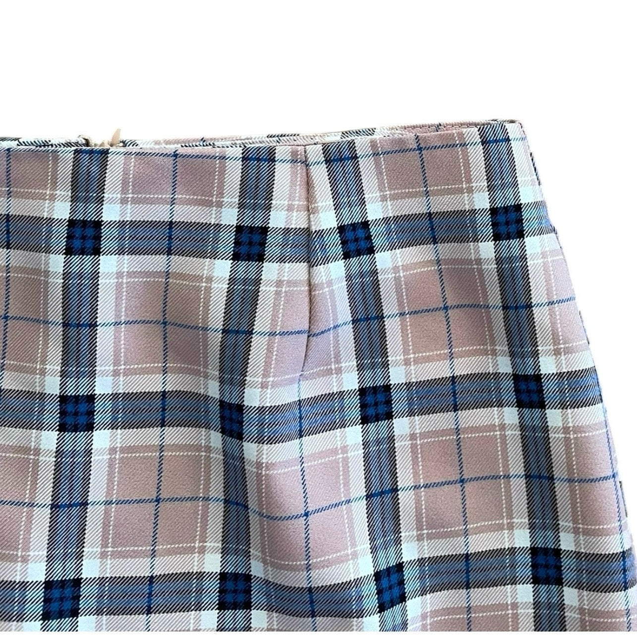 Nasty Gal Light Pink & Blue Plaid Mini Pencil Skirt