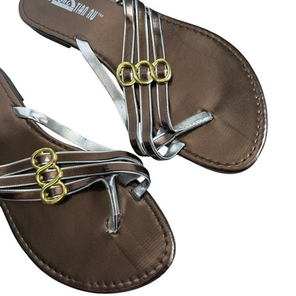 Long Tian Nu Bronze Gold & Silver Strappy Flip Flop Sandals