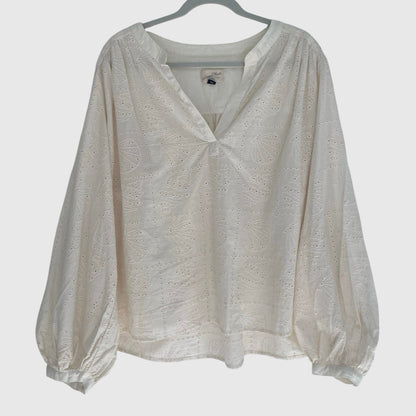Universal Thread Cream Shell Eyelet Embroidered Puff Sleeve Blouse