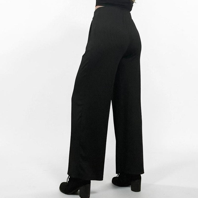 Black Pleated Wide Leg High Rise Palazzo Pants