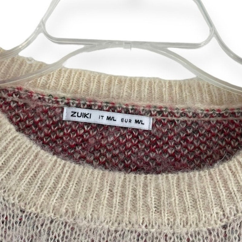 Zuiki Cream and Red Floral Knit Sweater