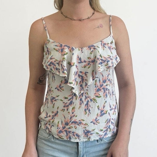 Kirra White Pastel Ruffle Front Tank Top