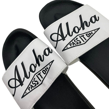 Robin Ruth Aloha Pass It On Black & White Slip-On Slides Sandals