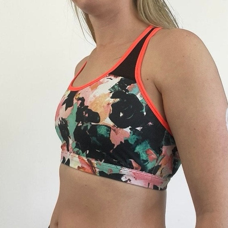 Fabletics Colorful Abstract Floral Print Racerback Sports Bra