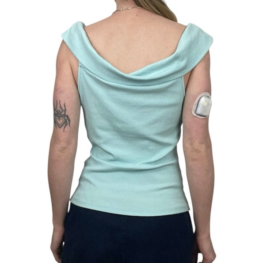 NWT Old Navy Blue Off the Shoulder Foldover Ribbed Blouse