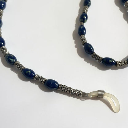 Vintage Blue Beaded Glasses Chain with Silver Tone Spacers