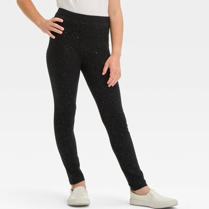 NWT Cat & Jack Girls Black Sparkly Glitter Leggings