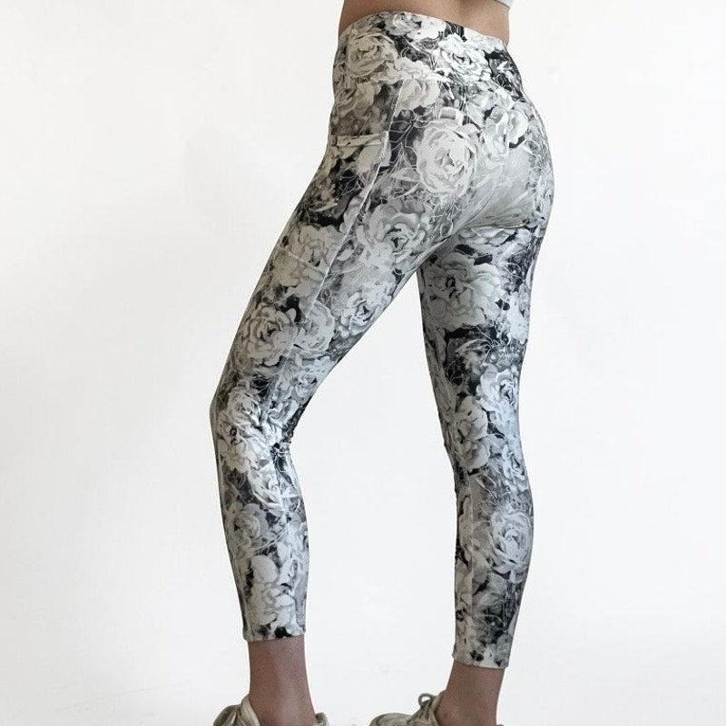 Grey Rose Floral Active Leggings