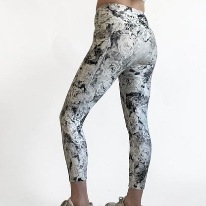 Grey Rose Floral Active Leggings