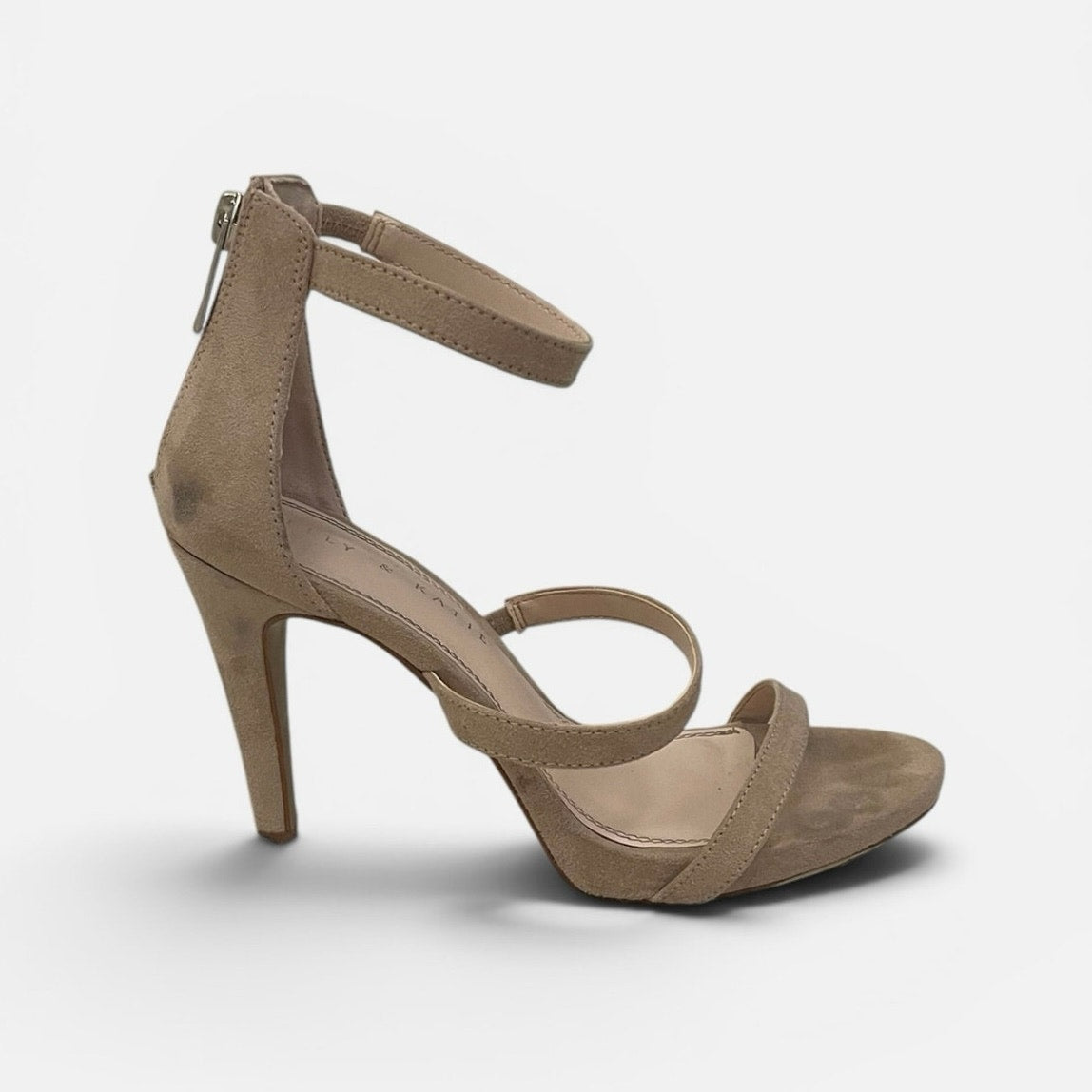 Kelly & Katie Courtnee Taupe Faux Suede Strappy Stiletto Heels