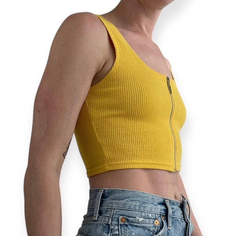 Me to We Essentials Yellow Cropped Zip Up Tank Top