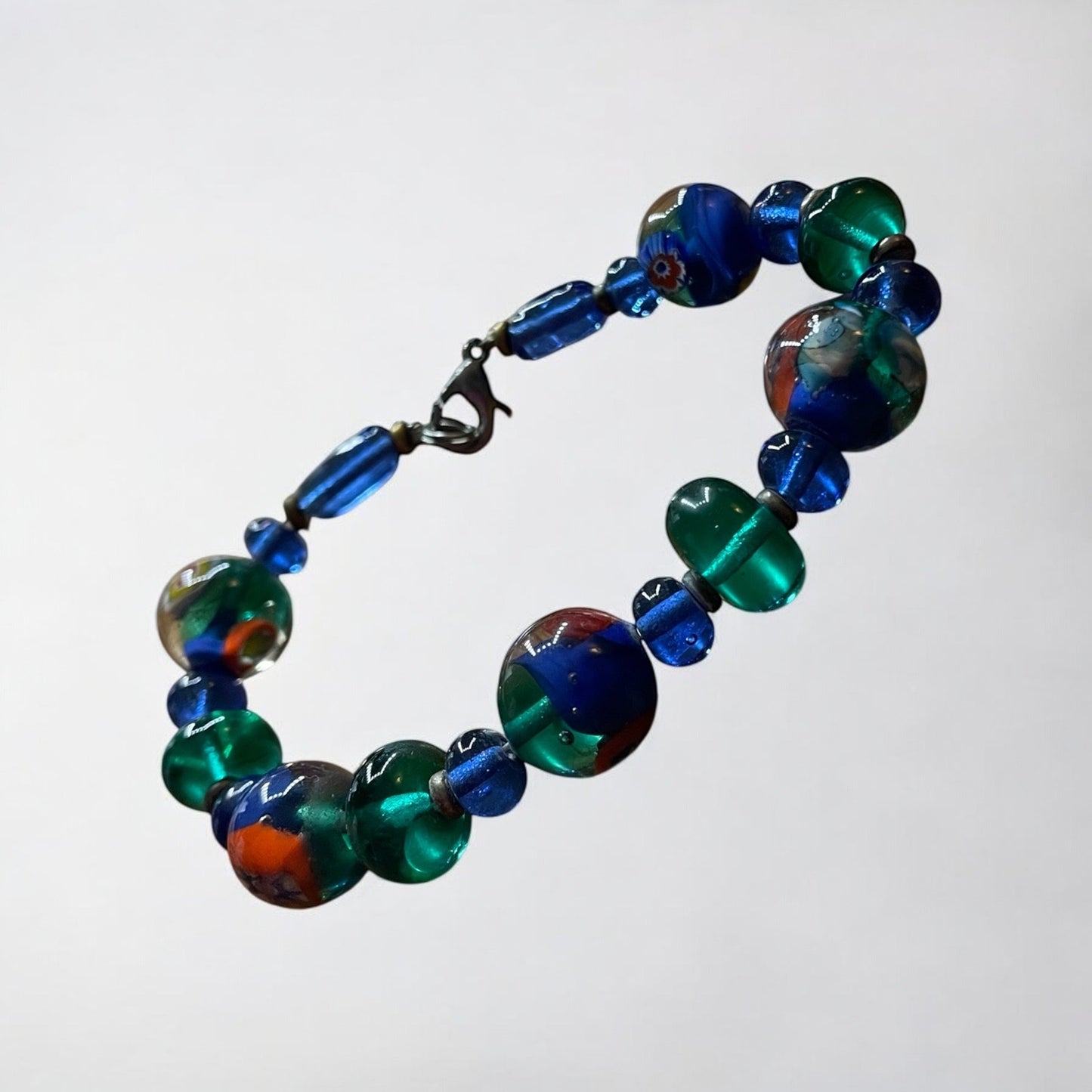 Vintage Blue & Green Marble Beaded Bracelet