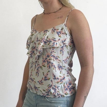 Kirra White Pastel Ruffle Front Tank Top