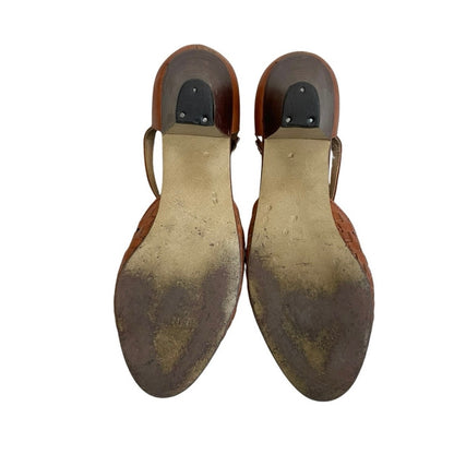 Vintage 70s Jacques Cohen Terracotta Woven Toe Genuine Leather Mid Block Heels