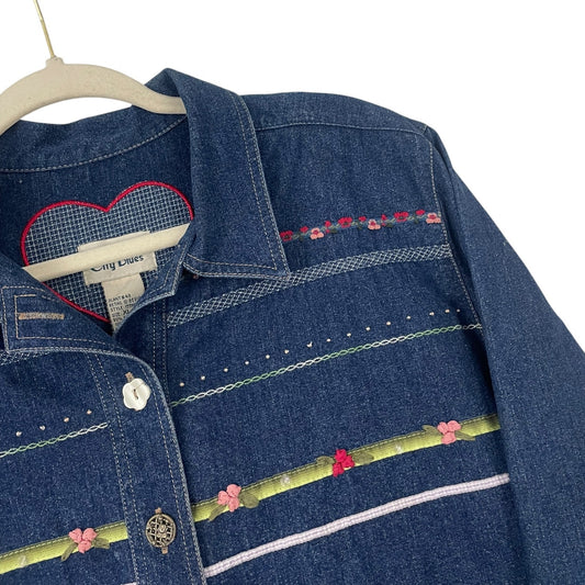 Koret City Blues Vintage Embroidered Denim Button Down Jacket