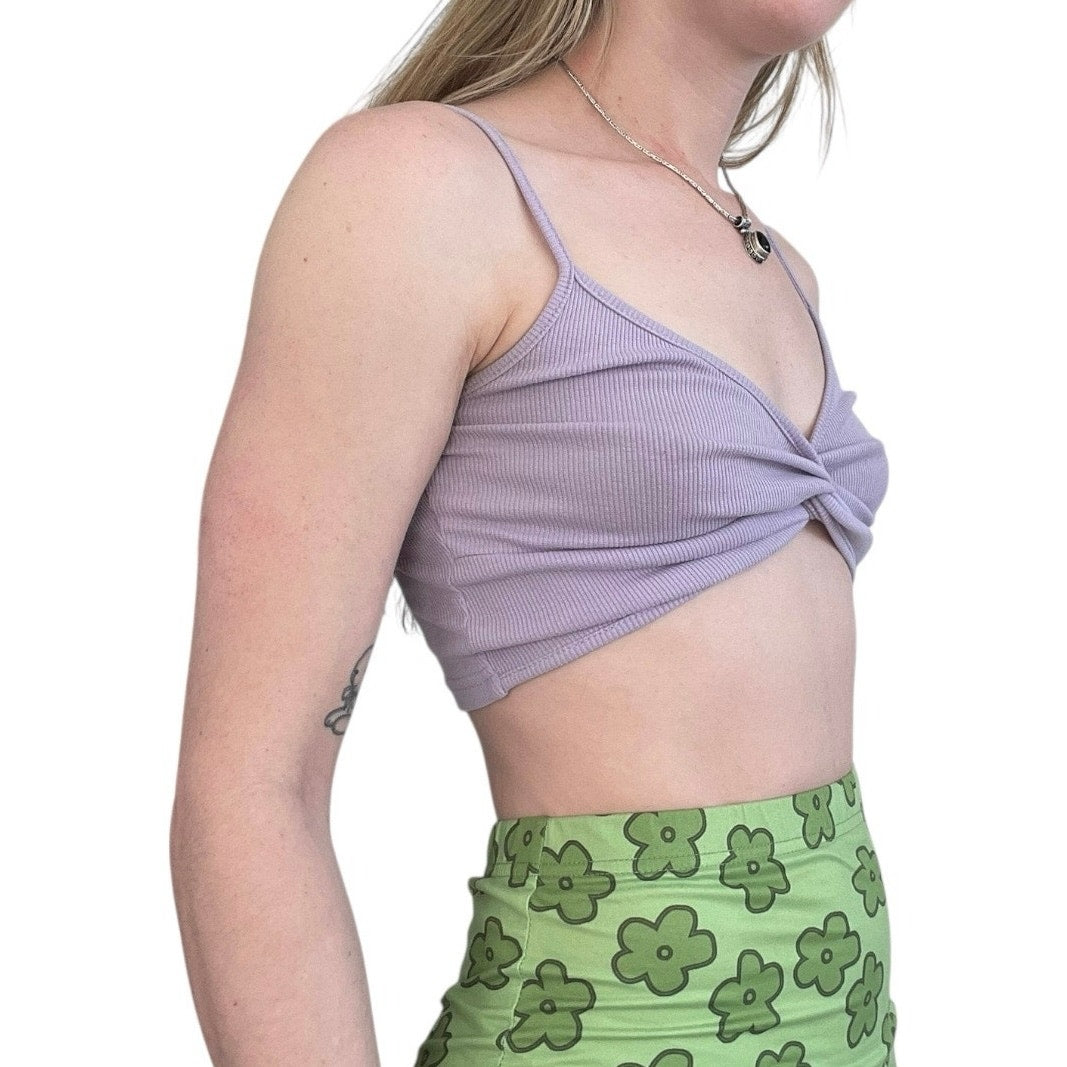 Light Purple Cropped Knot Front Ribbed Tank Top