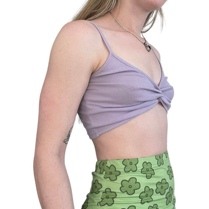 Light Purple Cropped Knot Front Ribbed Tank Top