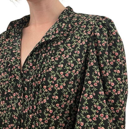 Topshop Black & Pink Floral Print Long Puff Sleeve Button Down Mini Dress
