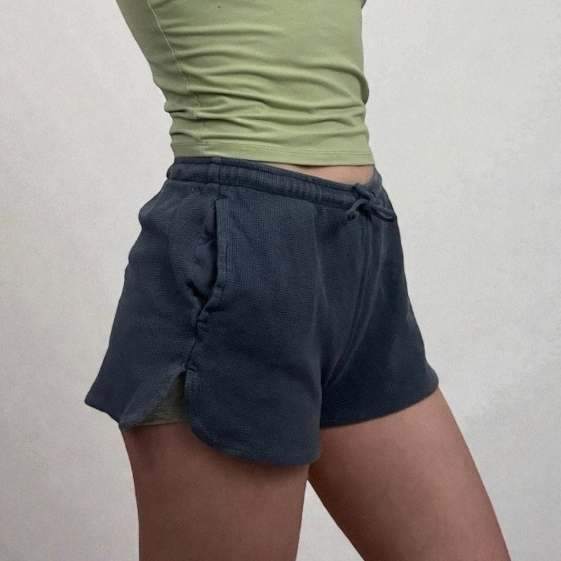 John Galt Blue Waffle Knit Casual Mini Lounge Shorts