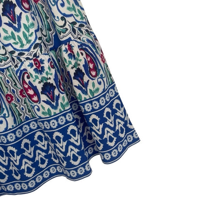 Blue Boho Paisley Floral Tiered Midi Dress