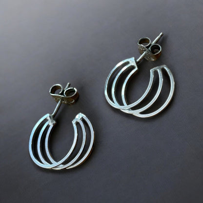 Vintage Silver Layered Circle Hoop Earrings