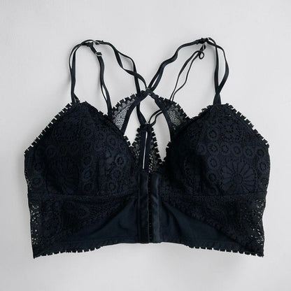 Aerie Black Lace Strappy Back Triangle Padded Bralette